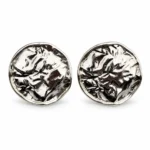 گوشواره زنانه دایره‌ای نقره‌ای چکشی Hammered Disc
