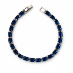 دستبند مردانه تنیسی نگین آبی مستطیلی نقره‌ای Royal Blue - تصویر 3