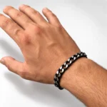 دستبند مردانه کارتیه Cartier کوبایی مشکی نقره‌ای مستر کوالیتی - تصویر 2