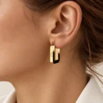 گوشواره حلقه‌ای زنانه مدل سلین پاریس (CELINE PARIS) طلایی مستطیلی