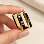 گوشواره حلقه‌ای زنانه مدل سلین پاریس (CELINE PARIS) طلایی مستطیلی - تصویر 2